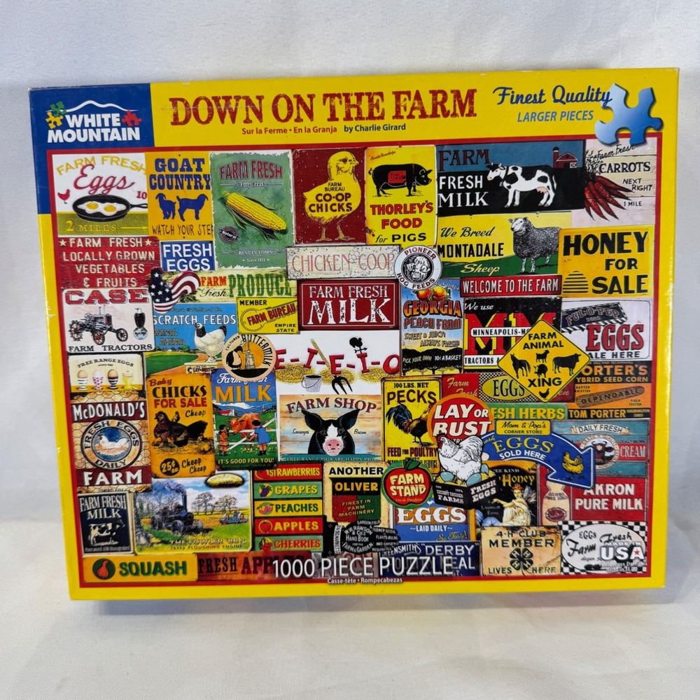 White Mountain Puzzles Down On The Farm 1000 Piece Puzzle Charlie Girard NEW